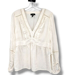 Jessica Simpson Women's Chic V Neck Perforated Detail‎ Long Sleeve Blouse Medium